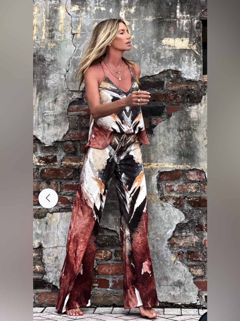 Ramona La Rue Tara Top Mandy Pants Set Owl Feather Brown Black Earthy M/L $370